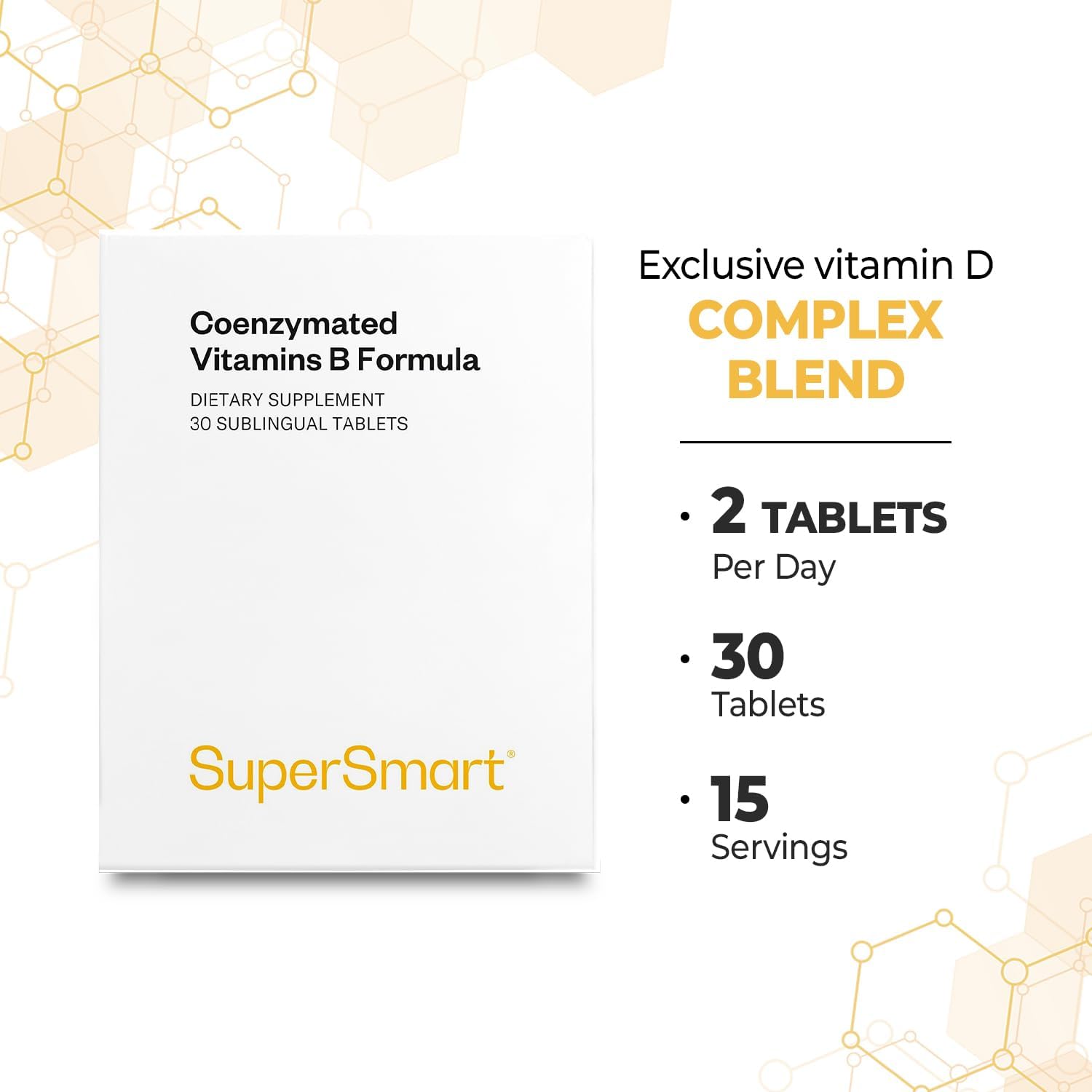 Supersmart - Fórmula B Coenzimada - Contiene todas las vitaminas del grupo B - Cinco veces más activa | Sin OGM y Sin Gluten - 30 Comprimidos