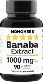 MONOHERB Extracto de Banaba 1000 mg - 90 Cápsulas Vegetales - 2% Ácido Corosólico
