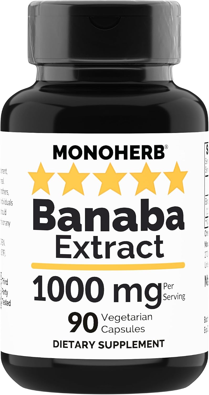 MONOHERB Extracto de Banaba 1000 mg - 90 Cápsulas Vegetales - 2% Ácido Corosólico