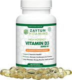 Zaytun Vitamina D3 5000 IU, 180 Cápsulas Blandas - Halal, Sin Gluten, No GMO