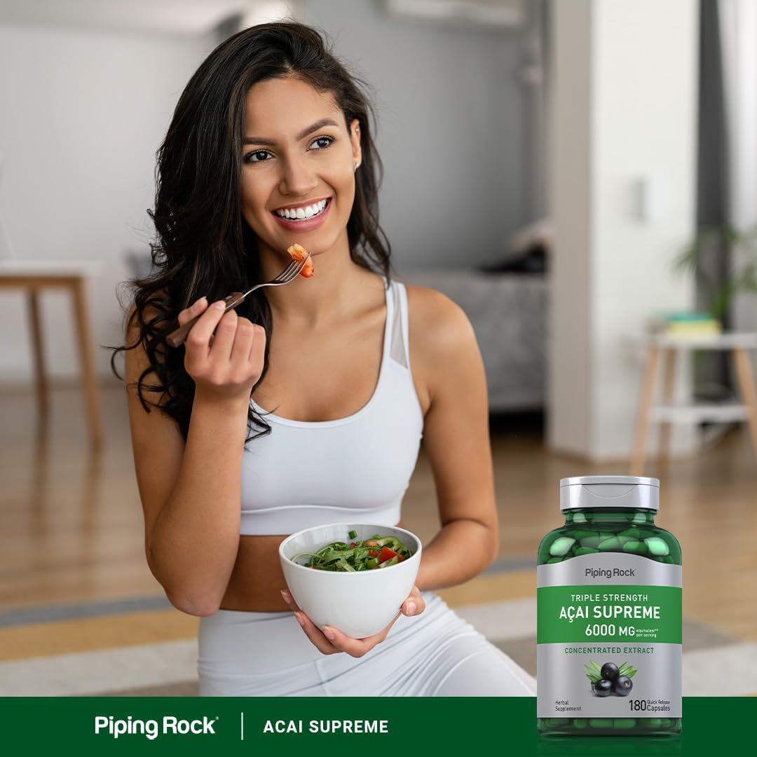 Piping Rock Acai Berry Supplement | 180 Cápsulas | Extracto Triple Concentrado | No Transgénico, Sin Gluten