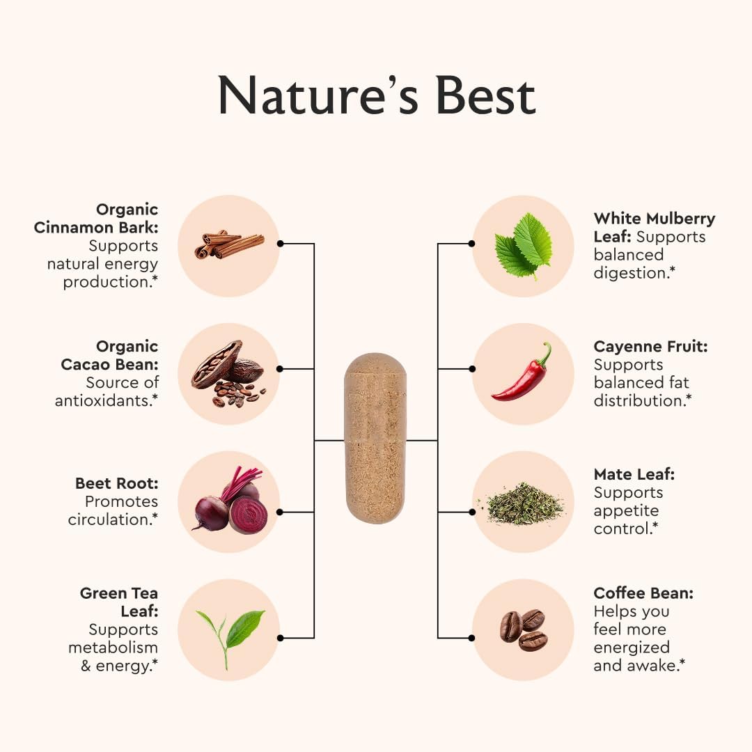 Alaya Naturals Metabolism+ - Energía Natural con Té Verde, Canela, Remolacha y Cafeína - 90 Cápsulas
