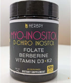 Herbpy 6en1 Premium Inositol 40:1 Myo-Inositol y D-Chiro Inositol con Folato, Berberina, Vitamina D3 y K2 - 120 Cápsulas Veganas