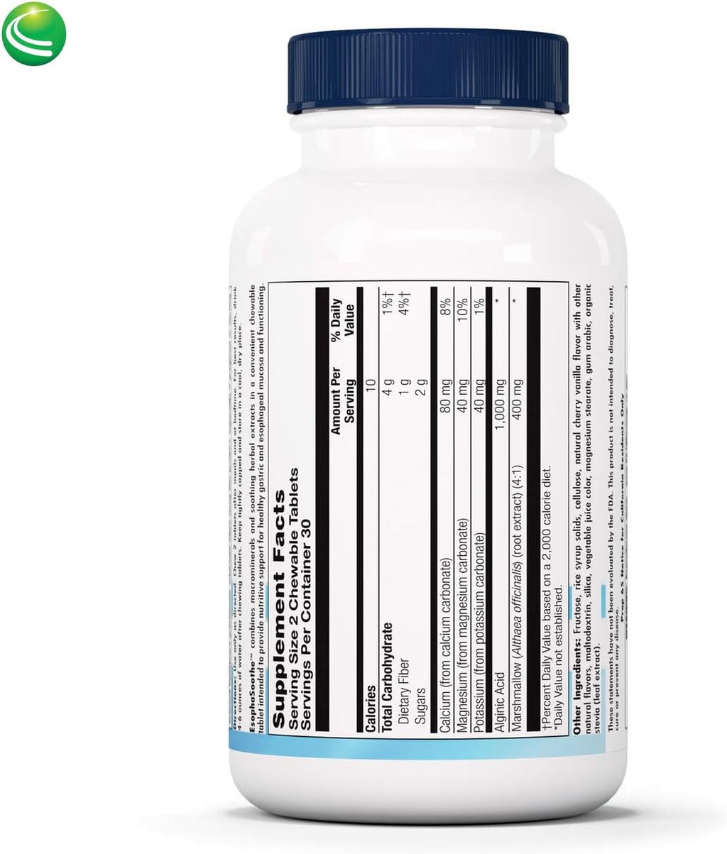 Nutra BioGenesis EsophaSoothe - Comprimidos Masticables para el Esófago con Magnesio, Potasio y Calcio (60 uds)