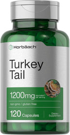 Horbäach Cápsulas de Hongo Cola de Pavo | 120 Cápsulas | Extracto No GMO y Sin Gluten