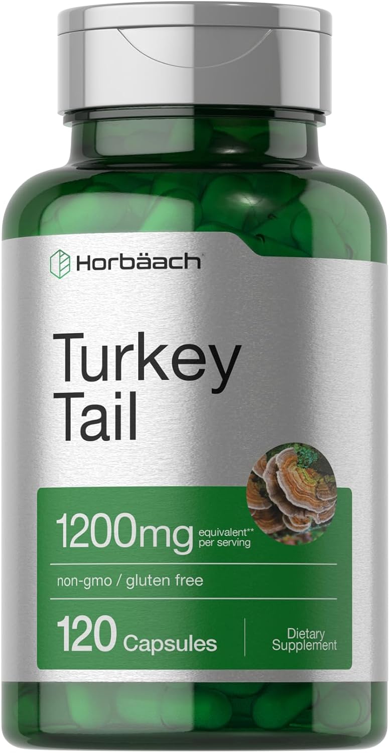 Horbäach Cápsulas de Hongo Cola de Pavo | 120 Cápsulas | Extracto No GMO y Sin Gluten