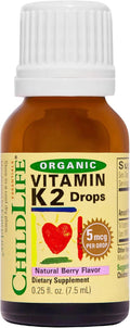 ChildLife Essentials Vitamina K2 Orgánica en Gotas - Complemento de Vitamina K para Bebés y Niños - Sabor Natural a Bayas - 0,25 oz (7,4 ml)