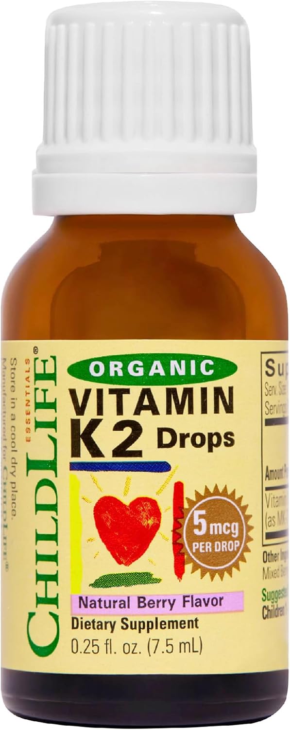 ChildLife Essentials Vitamina K2 Orgánica en Gotas - Complemento de Vitamina K para Bebés y Niños - Sabor Natural a Bayas - 0,25 oz (7,4 ml)
