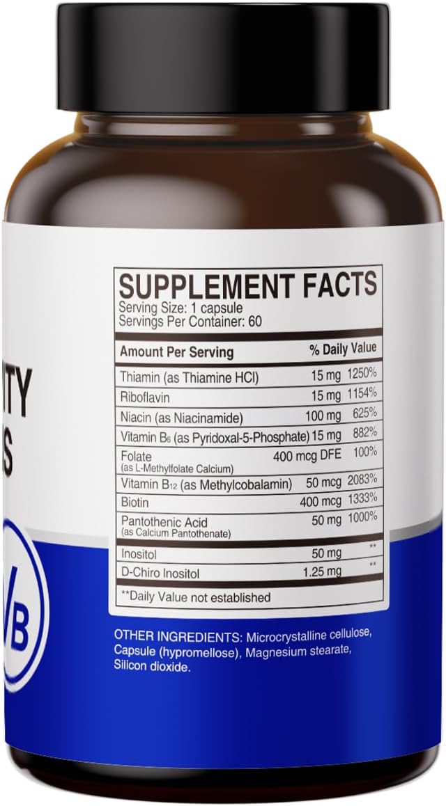 HUJ High-Activity B Vitamins - Complejo de 8 Vitaminas B con Inositol y D-Chiro Inositol - 60 Cápsulas