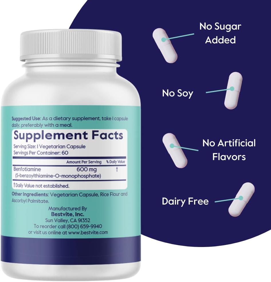 BESTVITE Benfotiamina Ultra 600mg - 60 Cápsulas Veganas