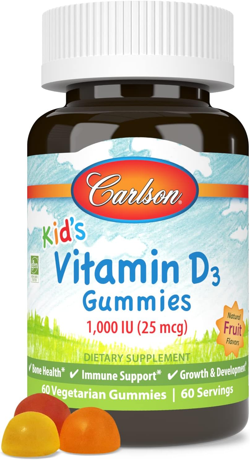 Carlson - Gomitas de Vitamina D3 para Niños, 1000 IU, 60 Gomitas Vegetarianas