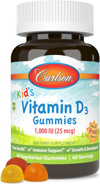 Carlson - Gomitas de Vitamina D3 para Niños, 1000 IU, 60 Gomitas Vegetarianas