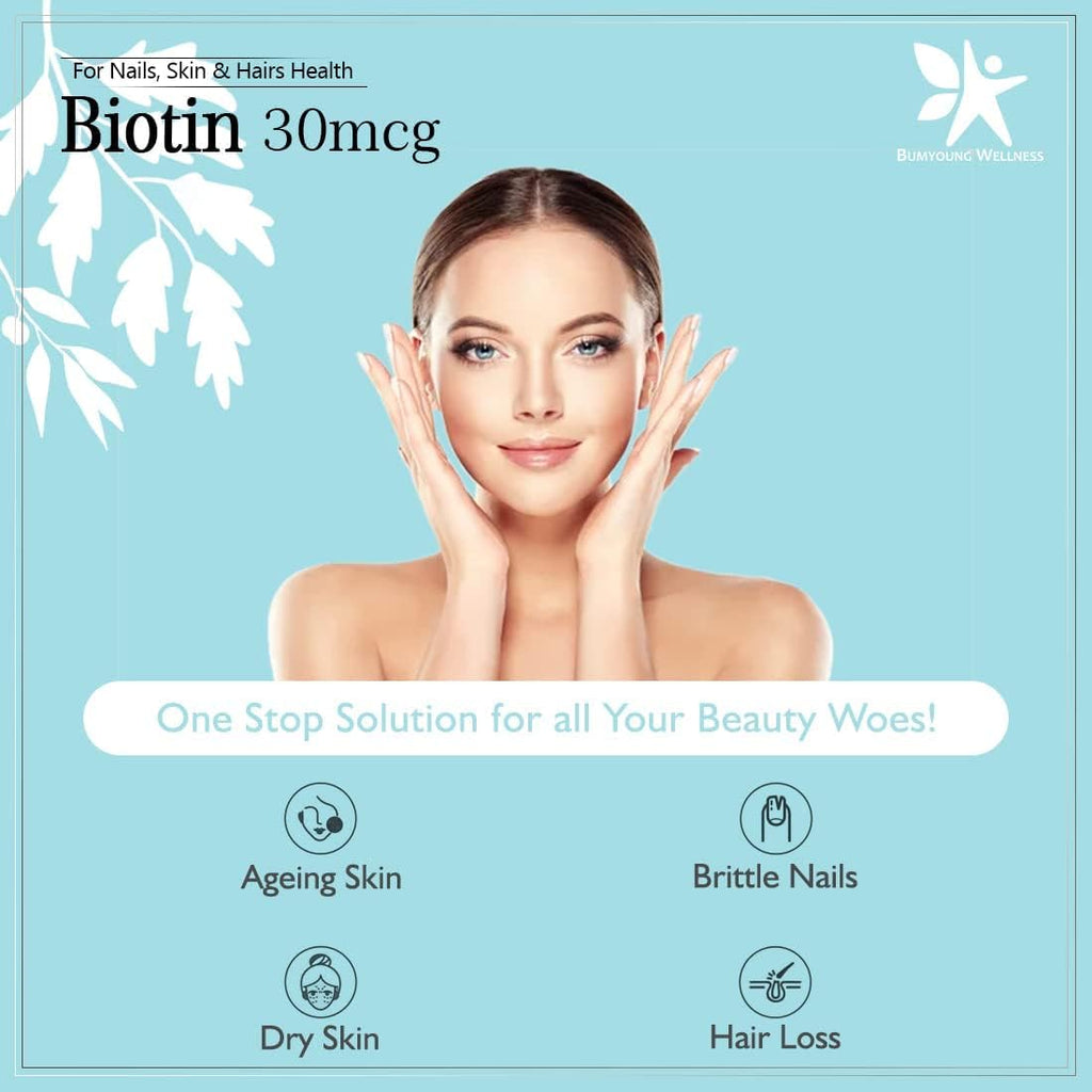 Biotina 30mcg, Suplemento para el Cabello, Piel y Uñas | 90 Comprimidos
