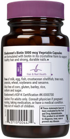 Bluebonnet Biotin 5000 mcg – Apoyo para el Cabello y las Uñas, 60 Cápsulas Vegetales