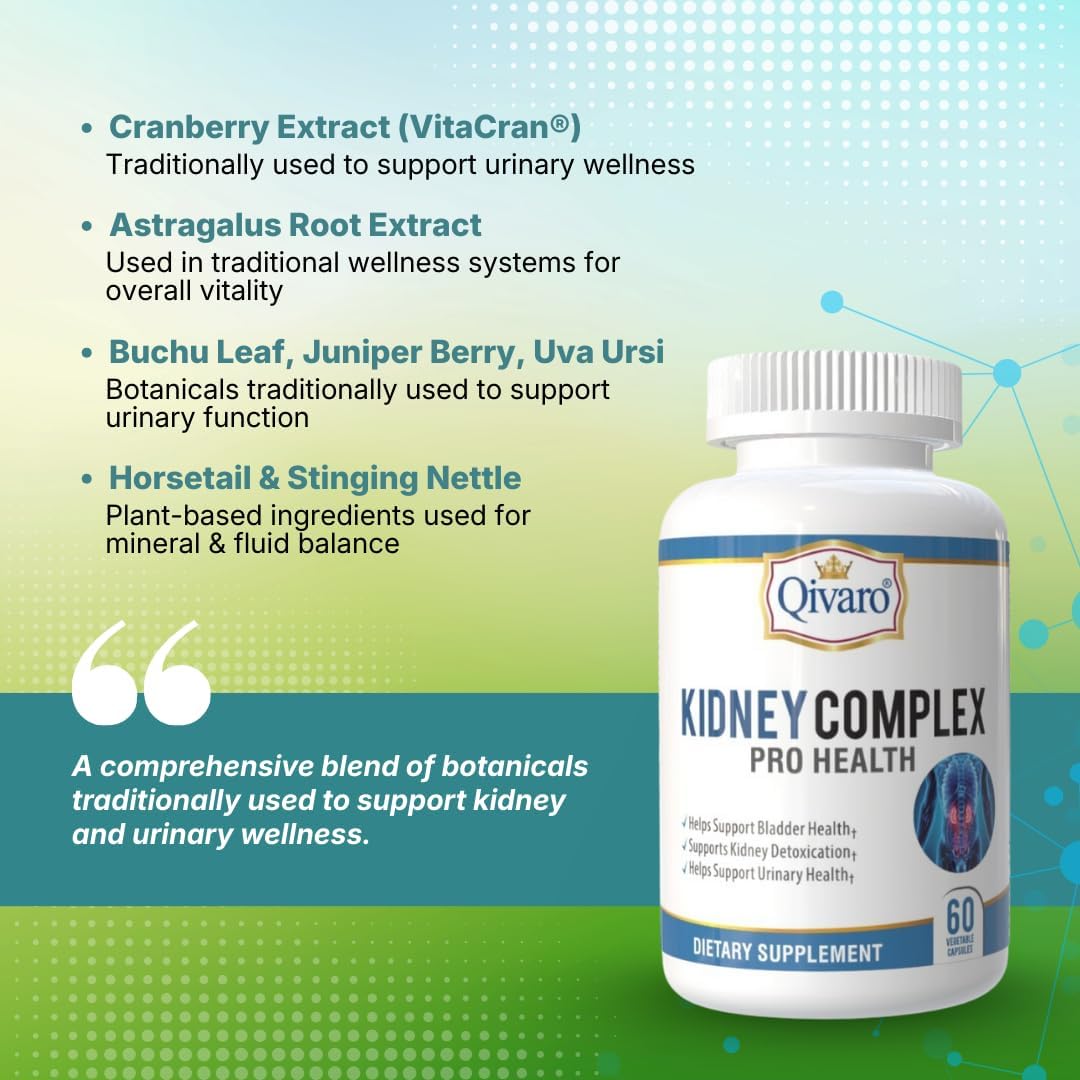 Qivaro Kidney Complex Pro-Health - Suplemento de Apoyo Renal con Arándano Rojo, 60 Cápsulas Vegetales