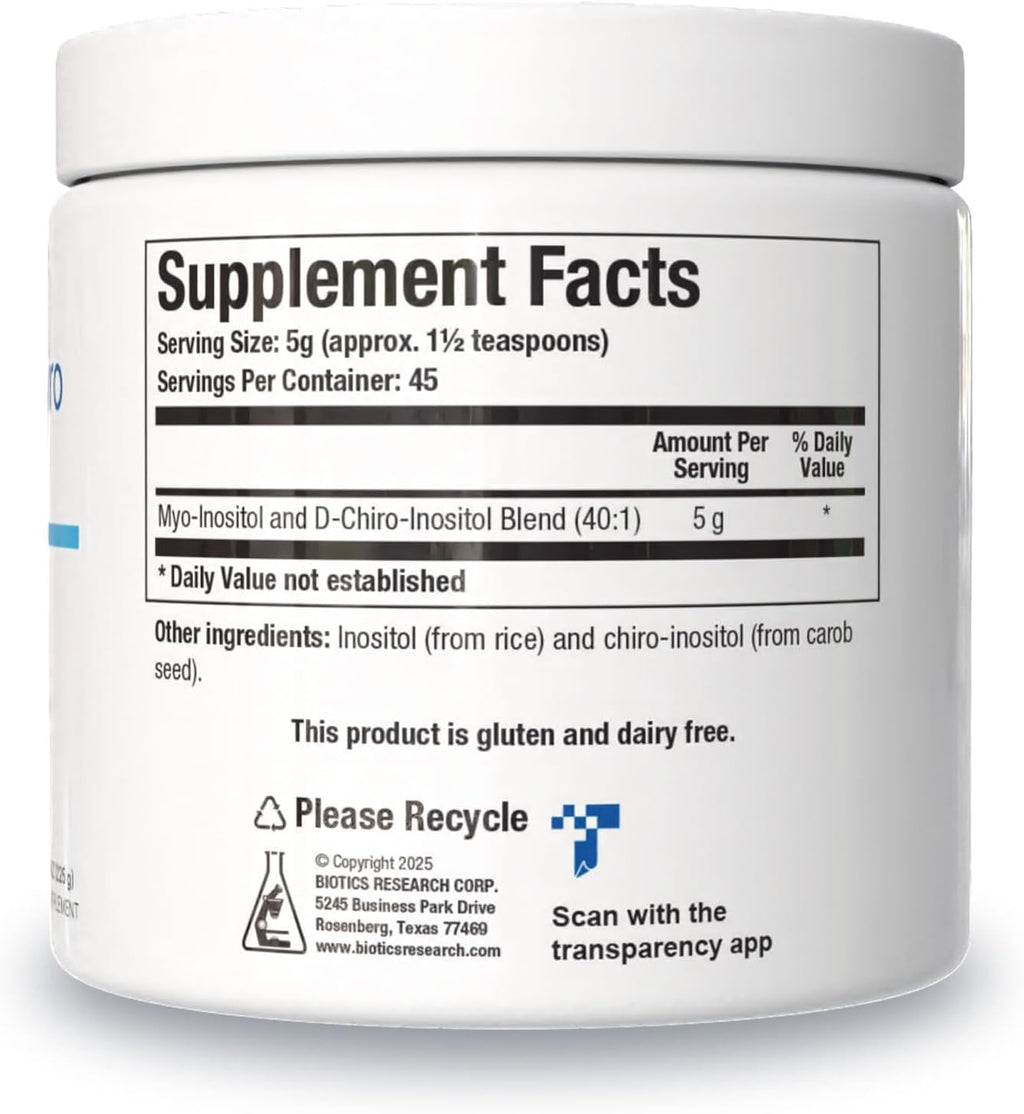 Biotics Research Balanced B8 Powder - Inositol 40:1 (Myo-Inositol y D-Chiro-Inositol) - 227 g