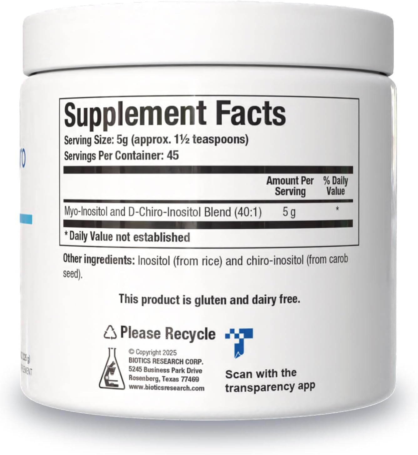Biotics Research Balanced B8 Powder - Inositol 40:1 (Myo-Inositol y D-Chiro-Inositol) - 227 g
