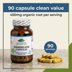 Pure Mountain Botanicals Cápsulas de Raíz de Diente de León - 450mg Orgánico - 90 Cápsulas Veganas Kosher Sin OGM