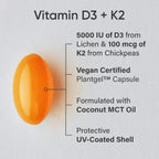 Sports Research Vitamina D3 K2 con 5000 UI de D3 Vegetal y 100 mcg de Vitamina K2 MK-7, No-GMO y Vegano - 160 Cápsulas Blandas