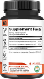WELBUDA Berberine Supplement with Organic Gymnema Sylvestre Leaf - 60 Capsules