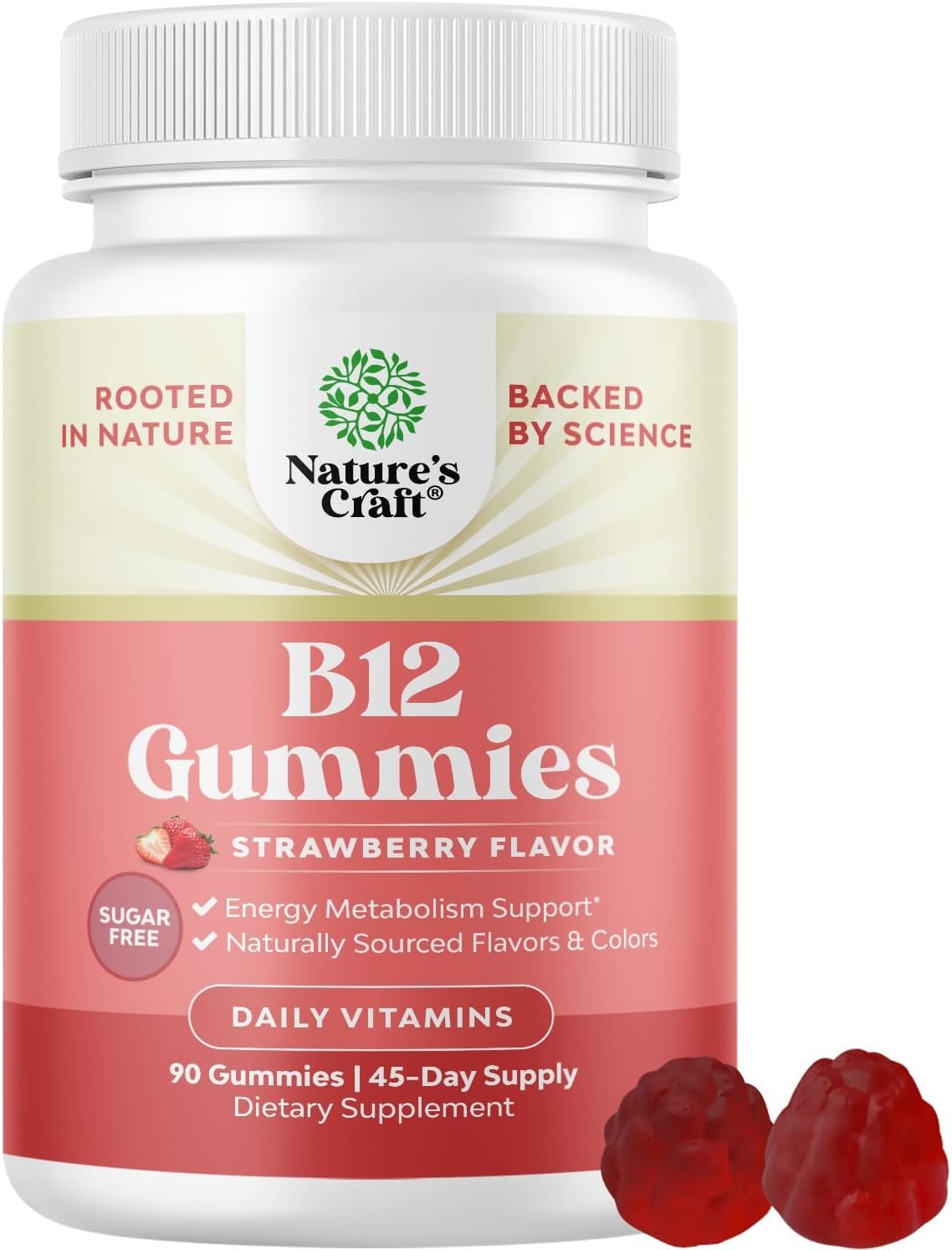 Gominolas de Vitamina B12 para Adultos - Vitamina B12 1000 mcg sin Azúcar - Apoyo Energético y Salud Nerviosa - Kosher, No-GMO, Sin Gluten - 120 unidades