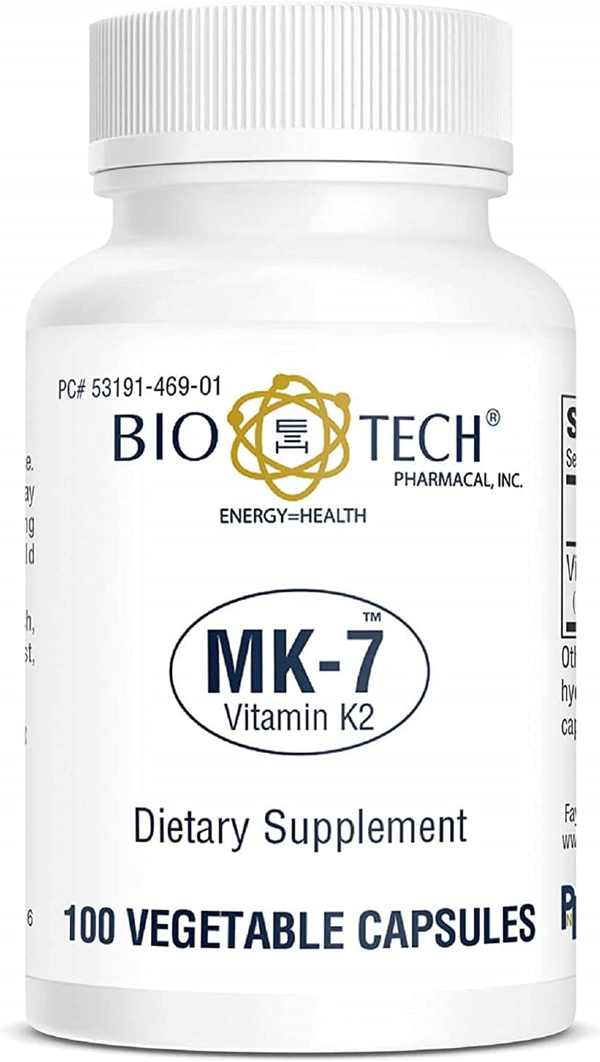 Bio-Tech Pharmacal MK-7 (Vitamina K2), 100 Cápsulas Vegetales