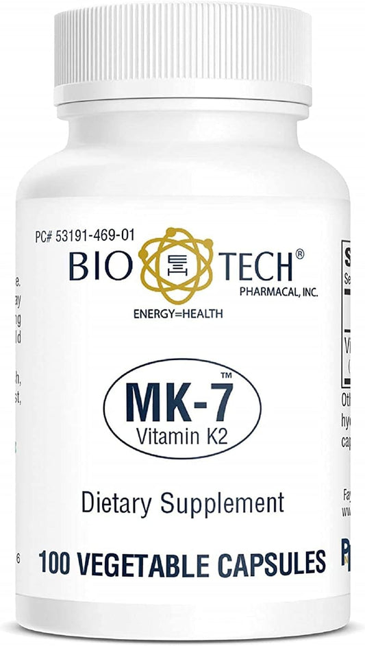 Bio-Tech Pharmacal MK-7 (Vitamina K2), 100 Cápsulas Vegetales