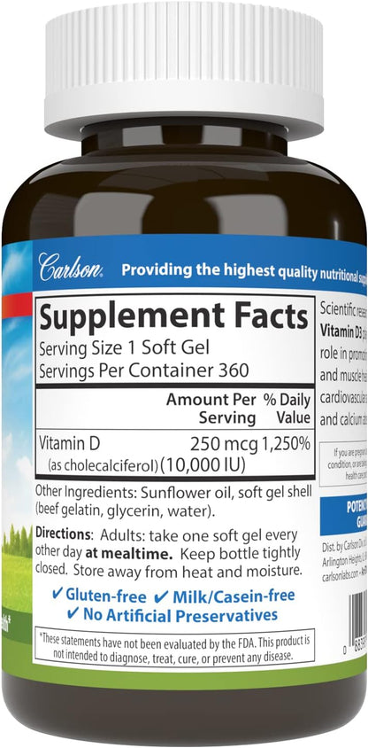 Carlson Vitamina D3 10.000 UI (250 mcg), – Función muscular: La vitamina D contribuye al funcionamiento normal de – Image 2
