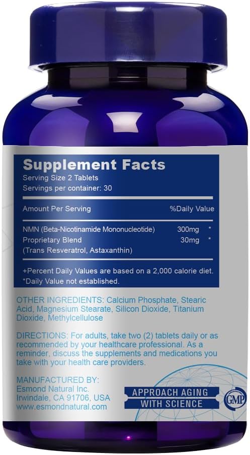 Esmond Natural NMN Plus - 300mg NMN + 30mg Trans-Resveratrol, 480 Comprimidos