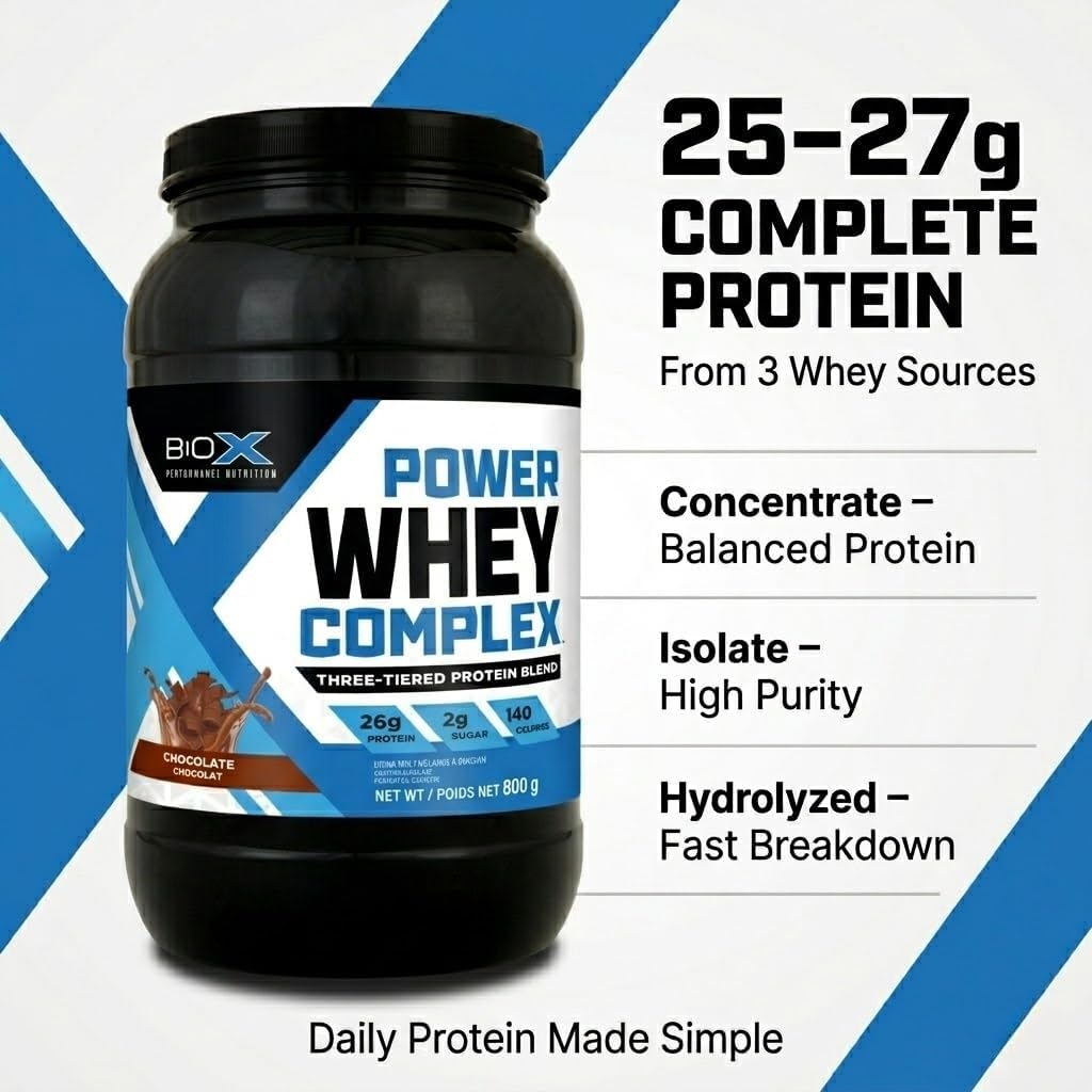 BioX Power Whey Complex - 100% Pure Whey Protein - 26g Protein Per Serving - 52 Servings, 1.81 kg (Chocolate)