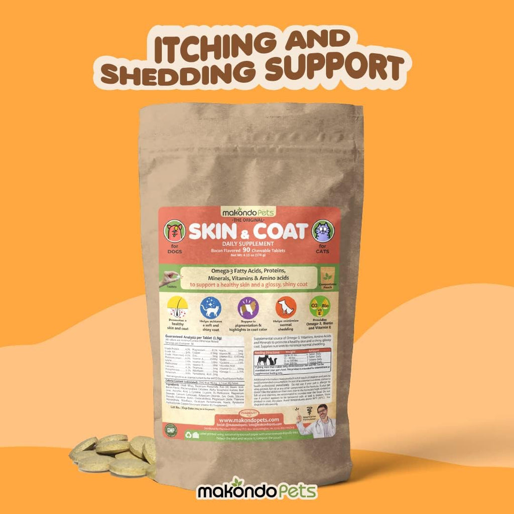 Skin and Coat Supplement con Aceite de Pescado y Omega 3 para Perros y Gatos - 90 Tabletas