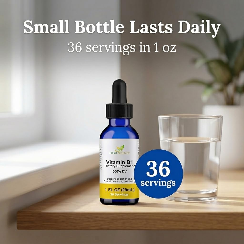 Herb-Science Vitamina B1 Líquida (Tiamina) - 6 mg por dosis, 36 dosis, 30 ml