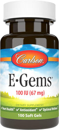 Carlson - E-Gems, 100 UI (67 mg), Vitamina E Natural, 100 Cápsulas Blandas
