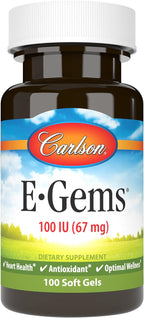 Carlson - E-Gems, 100 UI (67 mg), Vitamina E Natural, 100 Cápsulas Blandas