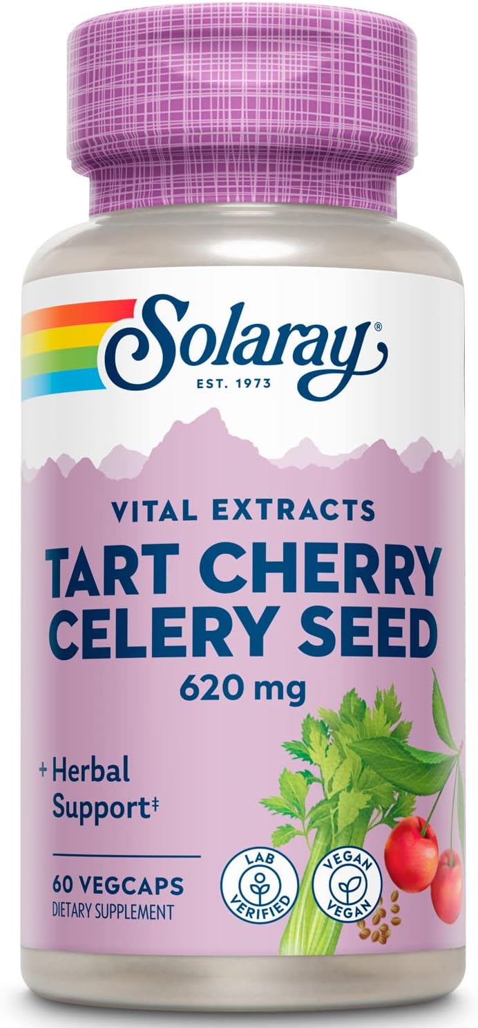 SOLARAY Cápsulas de Extracto de Cereza Ácida y Semilla de Apio – 620 mg, 60 Cápsulas Veganas