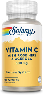 SOLARAY C con Escaramujo y Acerola, Cápsulas de 500 mg, 100 unidades