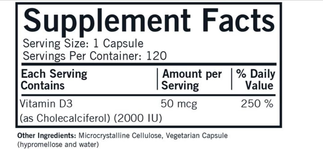 Kirkman Vitamina D3 2000 UI Cápsulas Hipoalergénicas, 120 unidades
