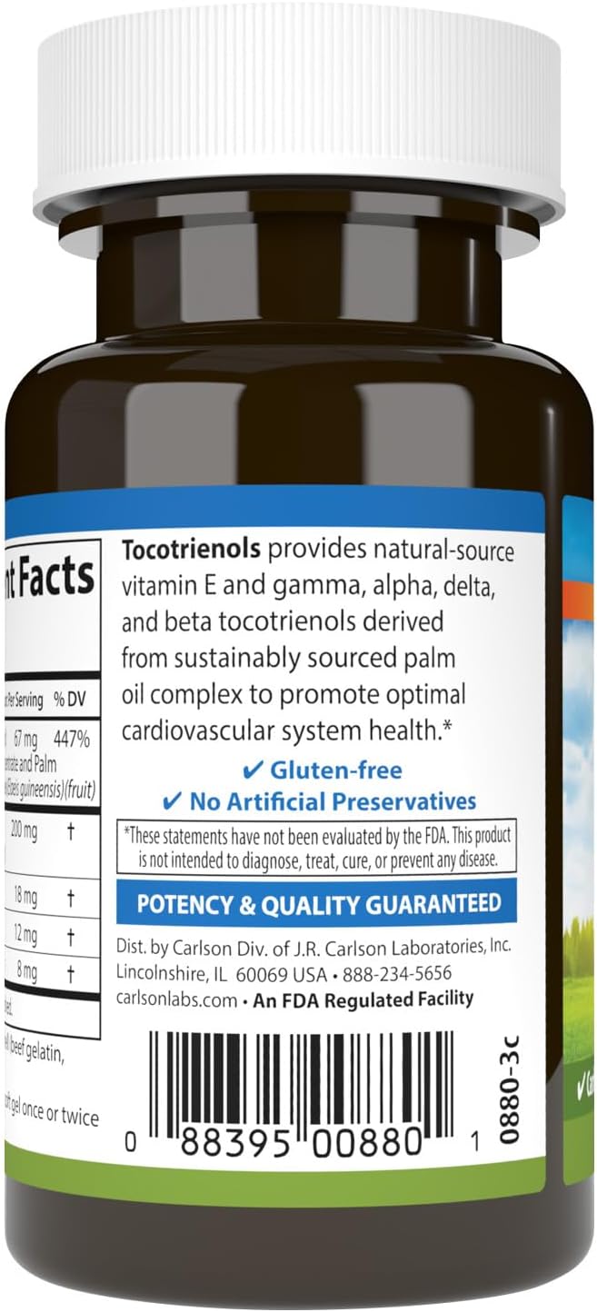 Carlson - Tocotrienols, 40 mg, with Natural-Source Vitamin E, Gamma, Alpha, Delta, Beta, Sustainably Sourced, 30 Softgels – Image 3