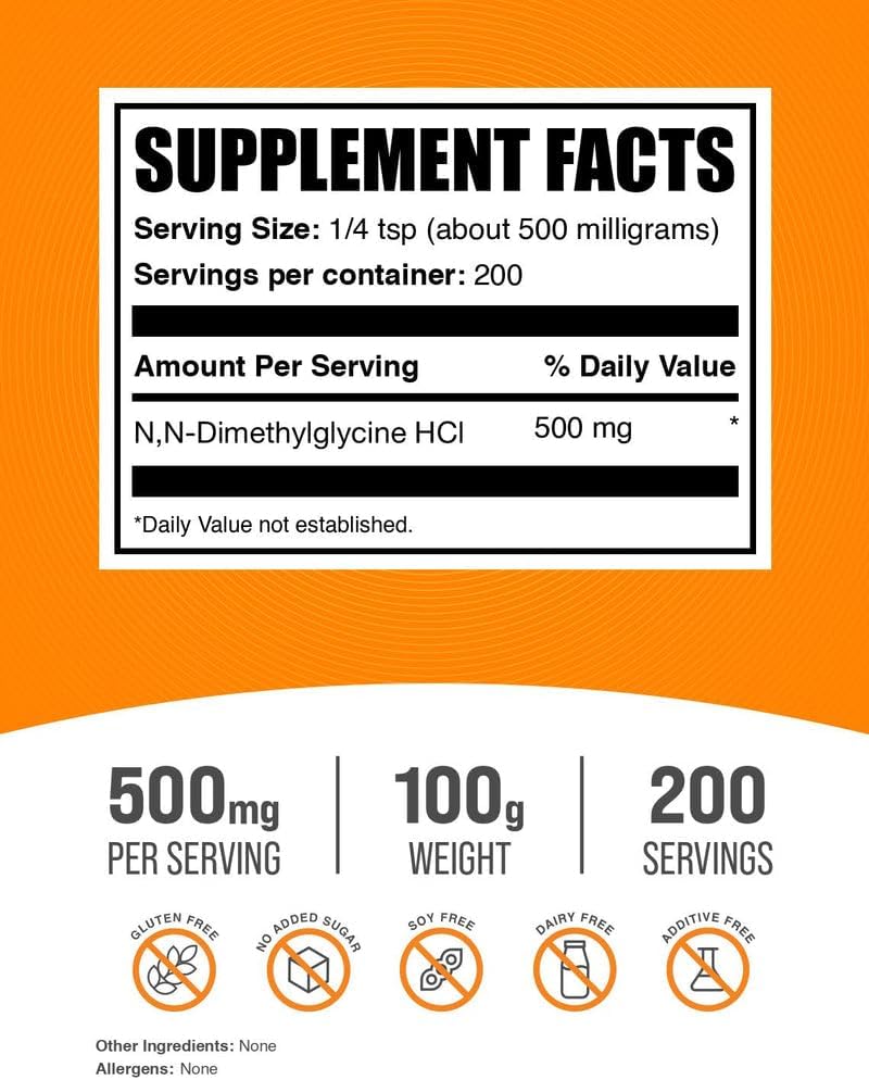 DMG en Polvo - N,N-Dimetilglicina HCl, 500mg por ración, 100g