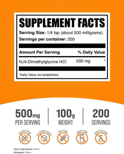 DMG en Polvo - N,N-Dimetilglicina HCl, 500mg por porción, 100g – Image 2