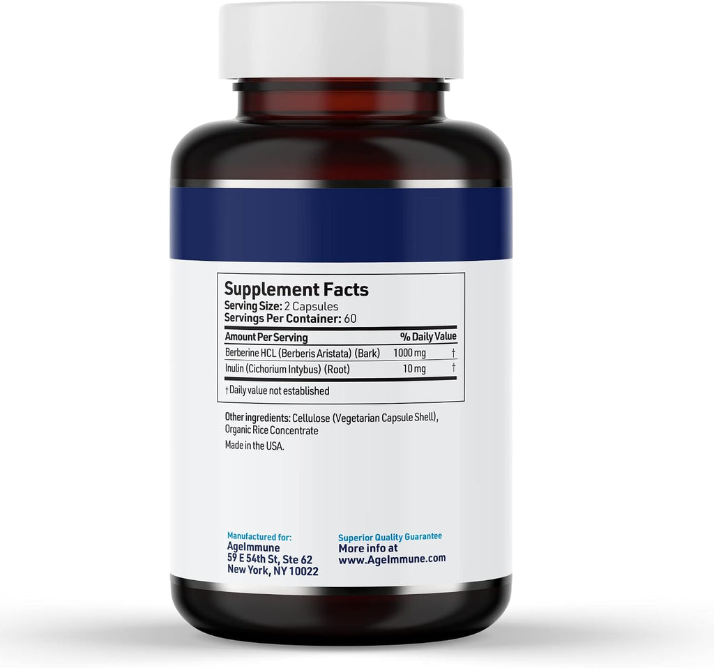 AgeImmune Berberine 1000mg con Inulina Prebiótica