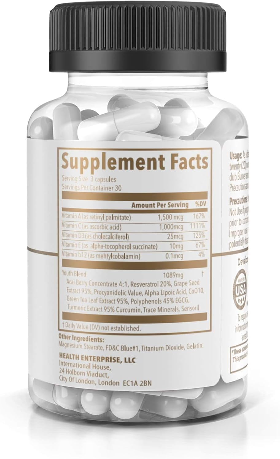 Youth de Dub Nutrition - Fórmula con Acai, Resveratrol, Cúrcuma y Vitaminas - 90 Cápsulas