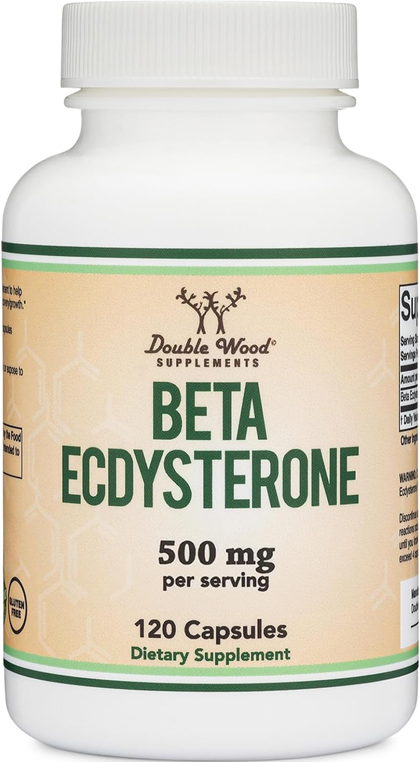 Beta Ecdysterona 500 mg por ración - 120 cápsulas - Suplemento vegetal para la salud masculina - Sin OGM y sin gluten - Double Wood