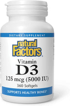 Natural Factors Vitamina D3 5000 IU (125 mcg), 360 Cápsulas Blandas
