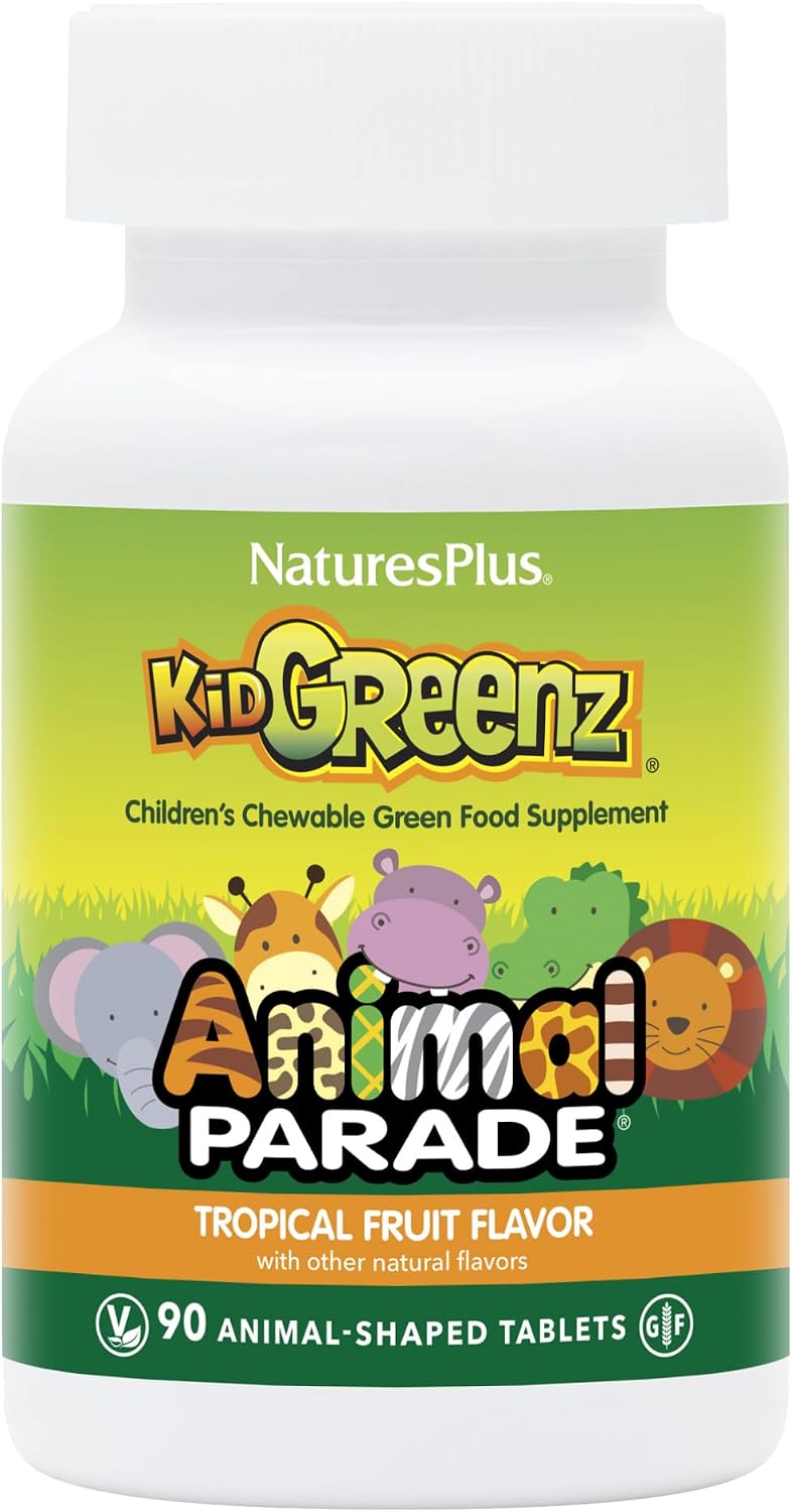 NaturesPlus Animal Parade KidGreenz - 90 Chewable Tablets (3 Pack) - Children's Superfood Blend