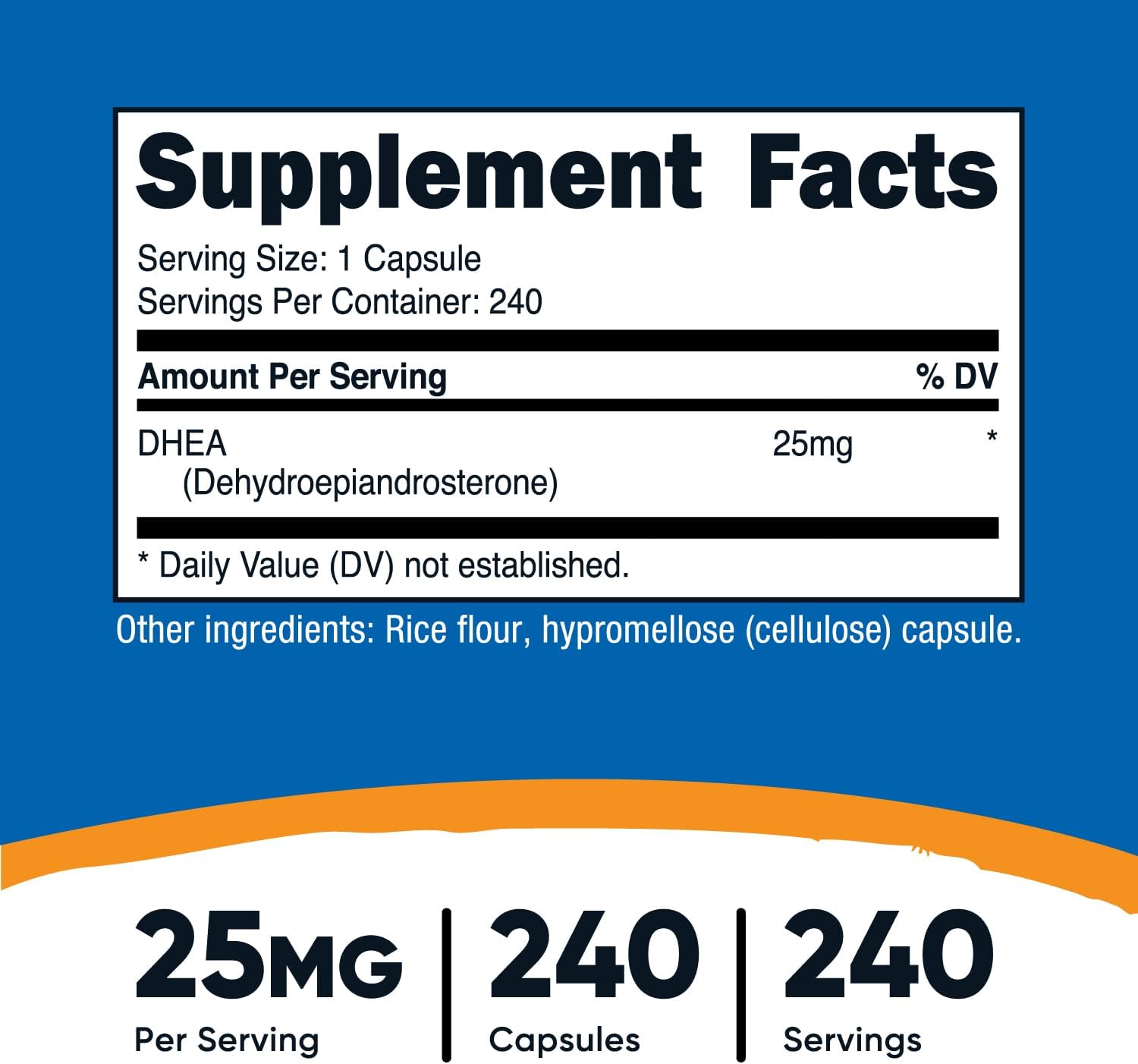 Nutricost DHEA 25mg, 240 Cápsulas - Sin Gluten, Sin Soja, No GMO