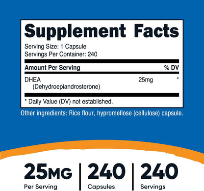 Nutricost DHEA 25mg, 240 Cápsulas - Sin – 240 cápsulas por frasco: Suministro para varios meses, dependiendo de la – Image 2