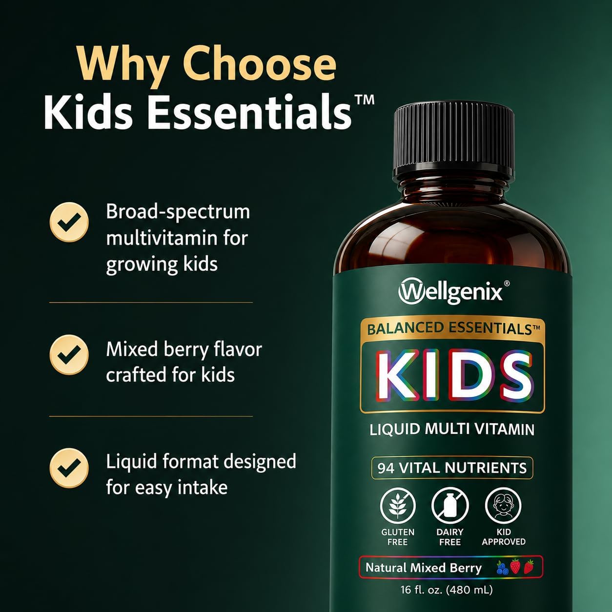 Wellgenix Balanced Essentials Kids Liquid Multivitamin, Pack de 2 x 473 ml