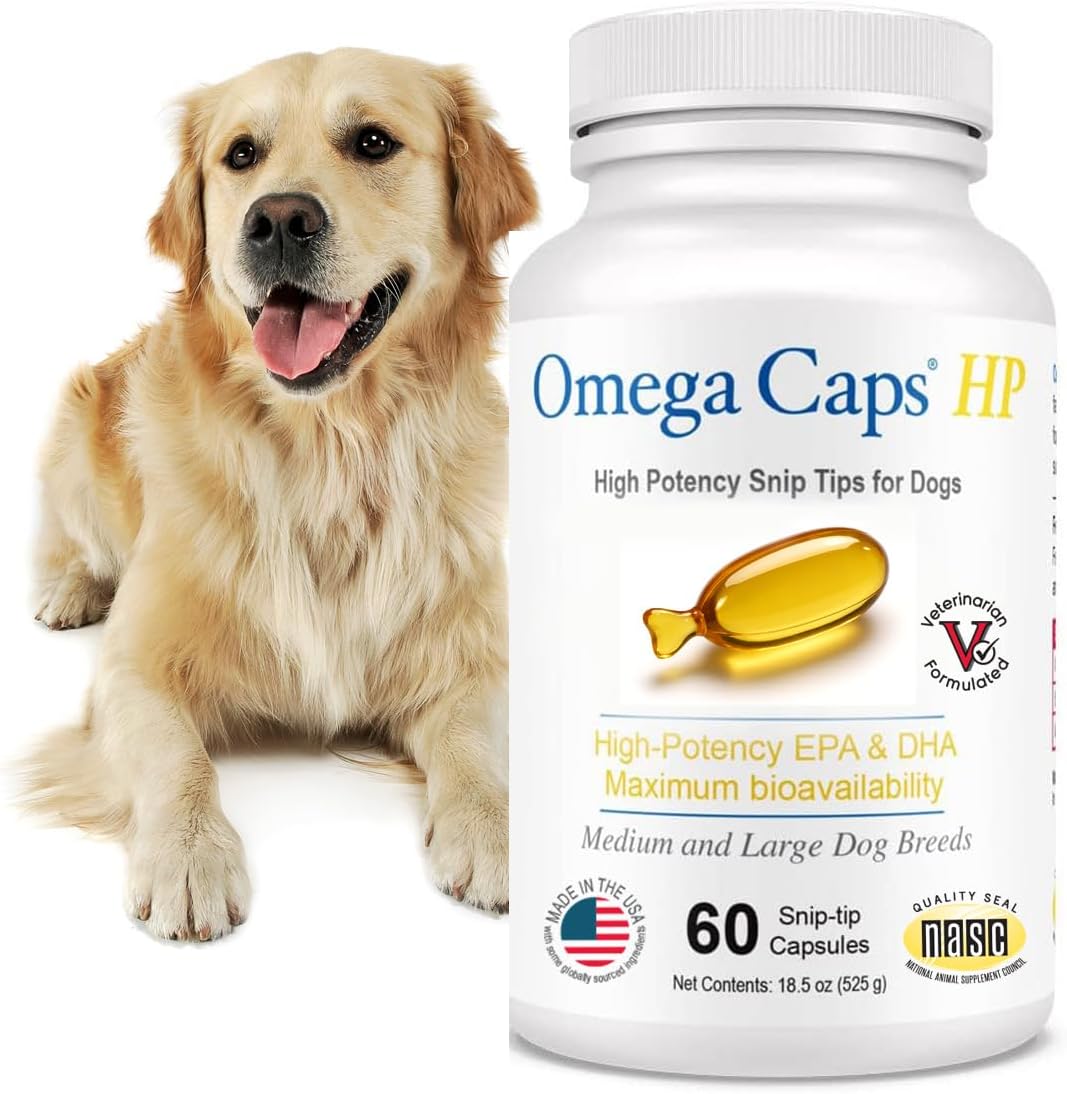 Omega Caps HP Snip Tips – Aceite de Pescado para Perros Medianos y Grandes – 60 Cápsulas