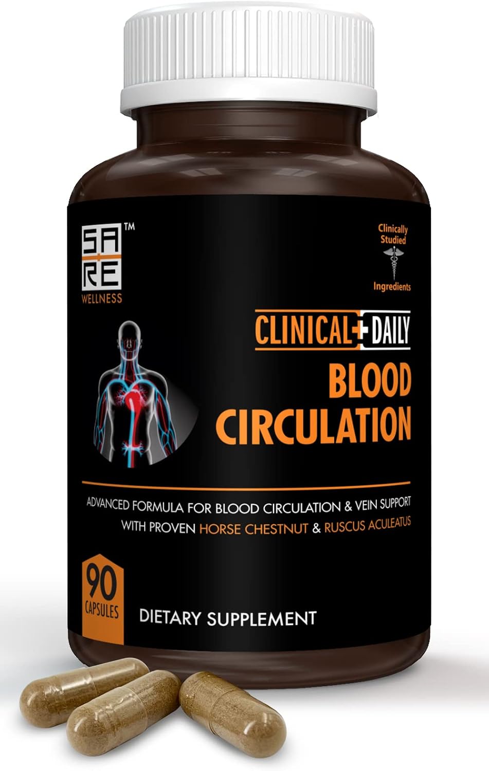 Clinical Daily Suplemento para la Circulación Sanguínea con Butchers Broom, Horse Chestnut, Cayenne, L-arginina y Diosmina - 90 Cápsulas